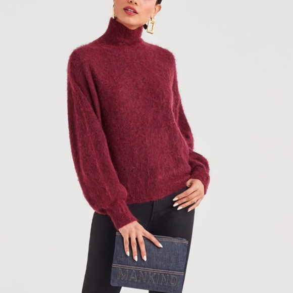 7 For All Mankind Mohair Wool Blend Balloon Sleeve Mock Neck Pullover Sw… - Picture 12 of 16
